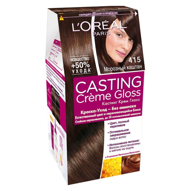 Loreal Краска для волос Casting Creme Gloss 415 Морозный каштан, 1 шт - купить, цена и отзывы, Loreal Краска для волос Casting Creme Gloss 415 Морозный каштан, 1 шт инструкция по применению,